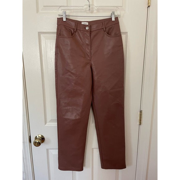 Aritzia Wilfred Straight Leg Vegan Leather Melina Pants Cognac Brown Size 6 - Picture 2 of 4